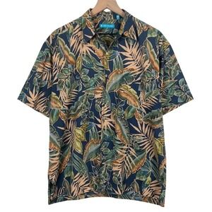 TORI RICHARD 100% Cotton Lawn Hawaiian Shirt Men's M Blue Green Batik USA Made